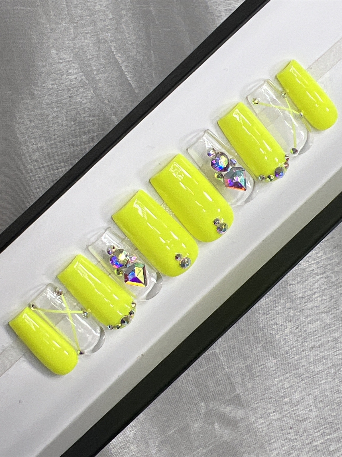 ⚡️ CUSTOM Hard Gel Press On Nails, ELECTRIC YELLOW 10p FULL SET W Kit Square