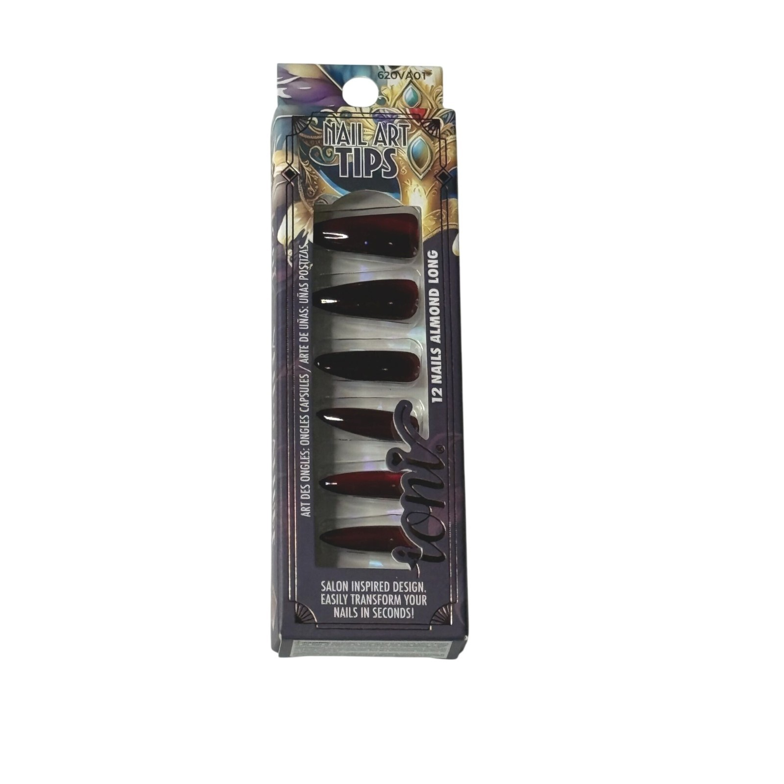 Ioni Press On Nails Almond Long Burgundy Gloss 12pc False Nails NWT