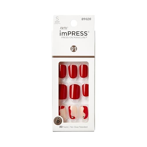KISS Press-On Manicure Fake Nails – Adore You, Square, Red, Easy Press Short