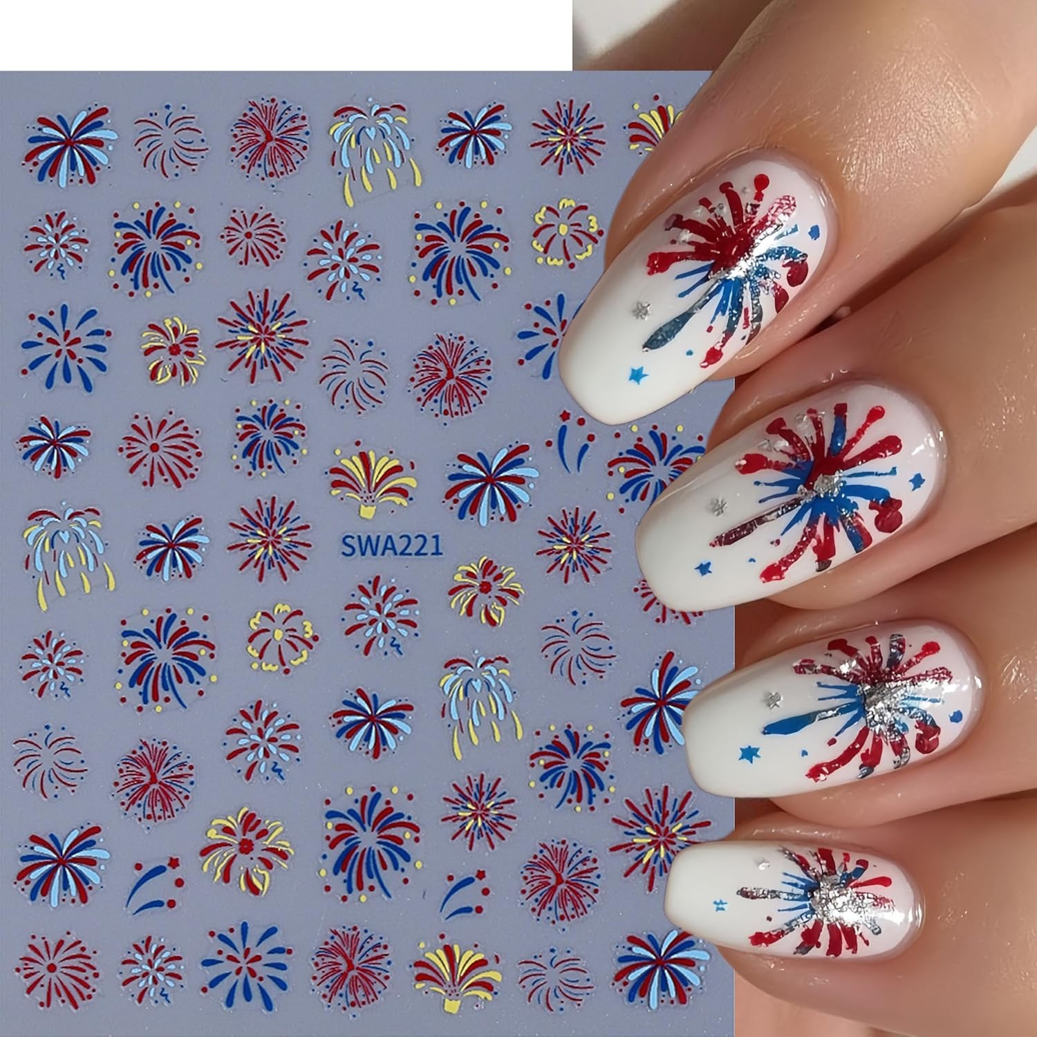 8Sheets 4Th of July Nail Stickers for Nail Art 5D Embossed Self-Adhesive Colorfu