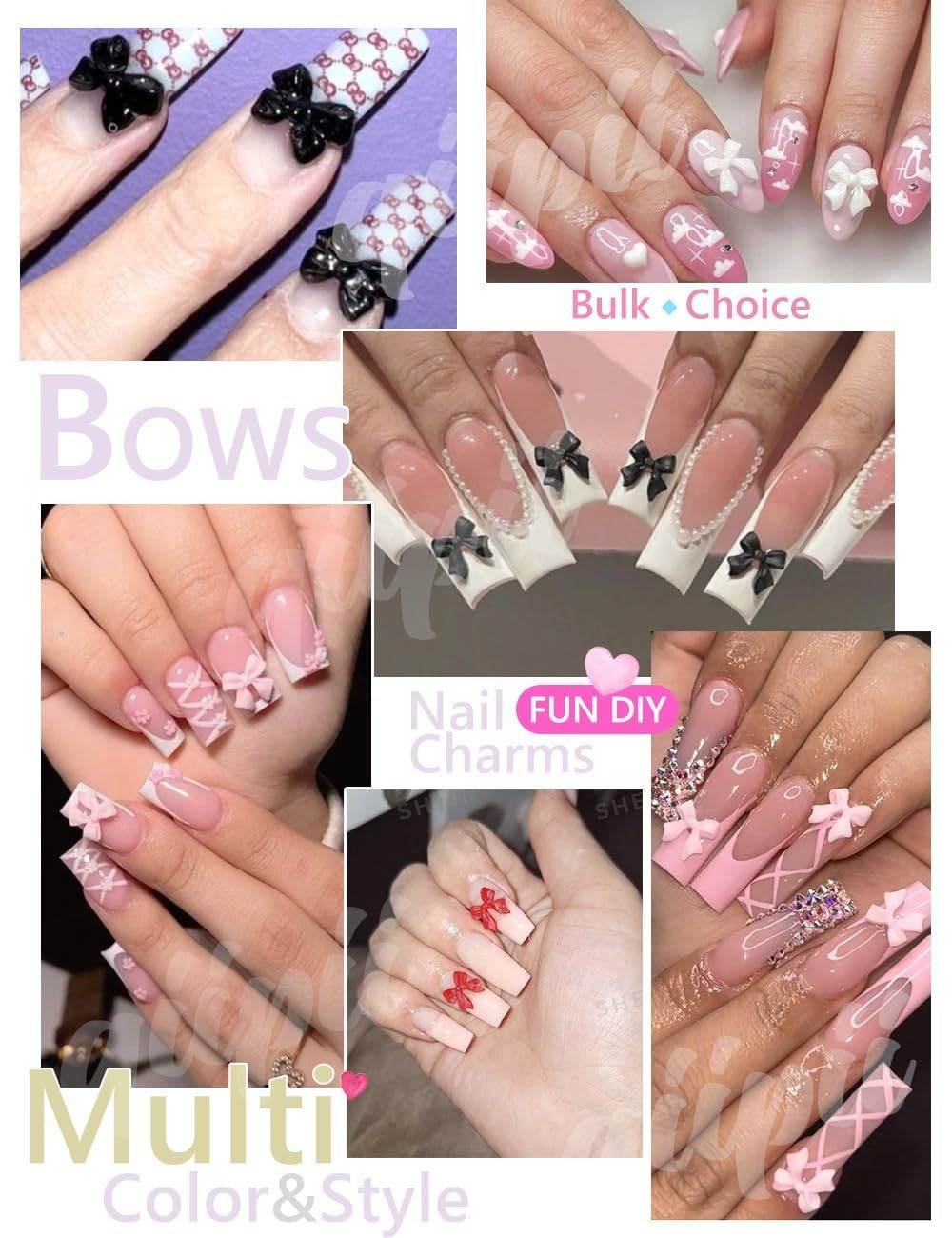 Style C Bows Nail Charms 3D Black White Pink 8 Color Bowknot Charms for Nails Cr