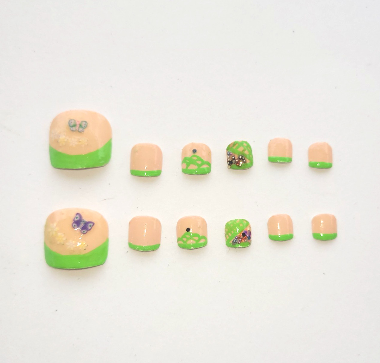 Kawaii Press-On nails Toe Finger| Green French Size Small