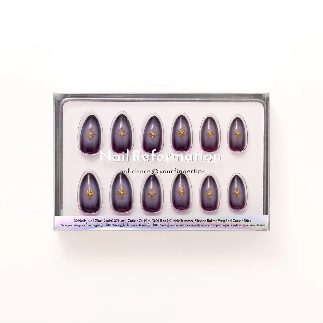 Nail Reformation Press On Nails Almond Violet Star Design 32 Nails