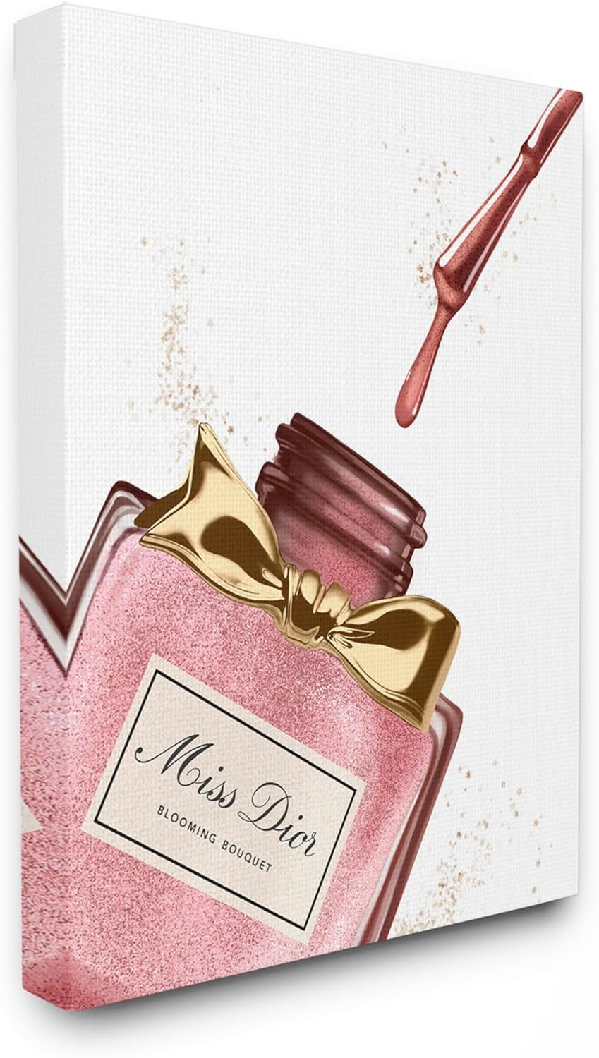 ‘Makeup Nail Polish Brush Pink Gold Drip’, Canvas Art, 30 X 40 Inches, Easy to H