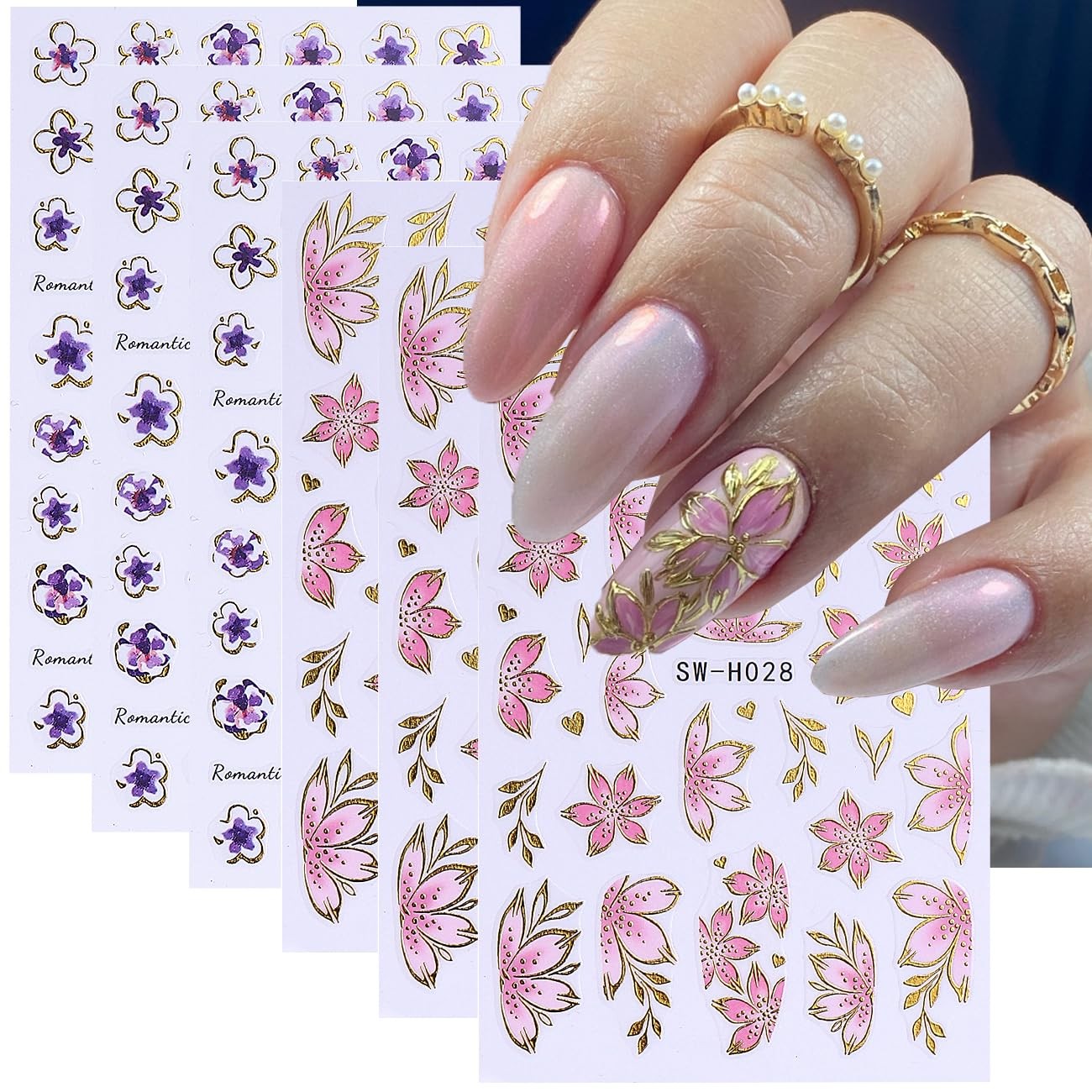 Flower Nail Art Stickers Decals 3D Pink Style6