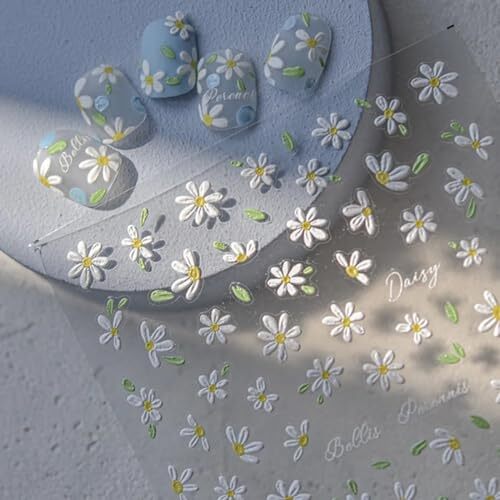 White Daisy Nail Art Stickers Flower Nail Stickers 5D Embossed Flower style2