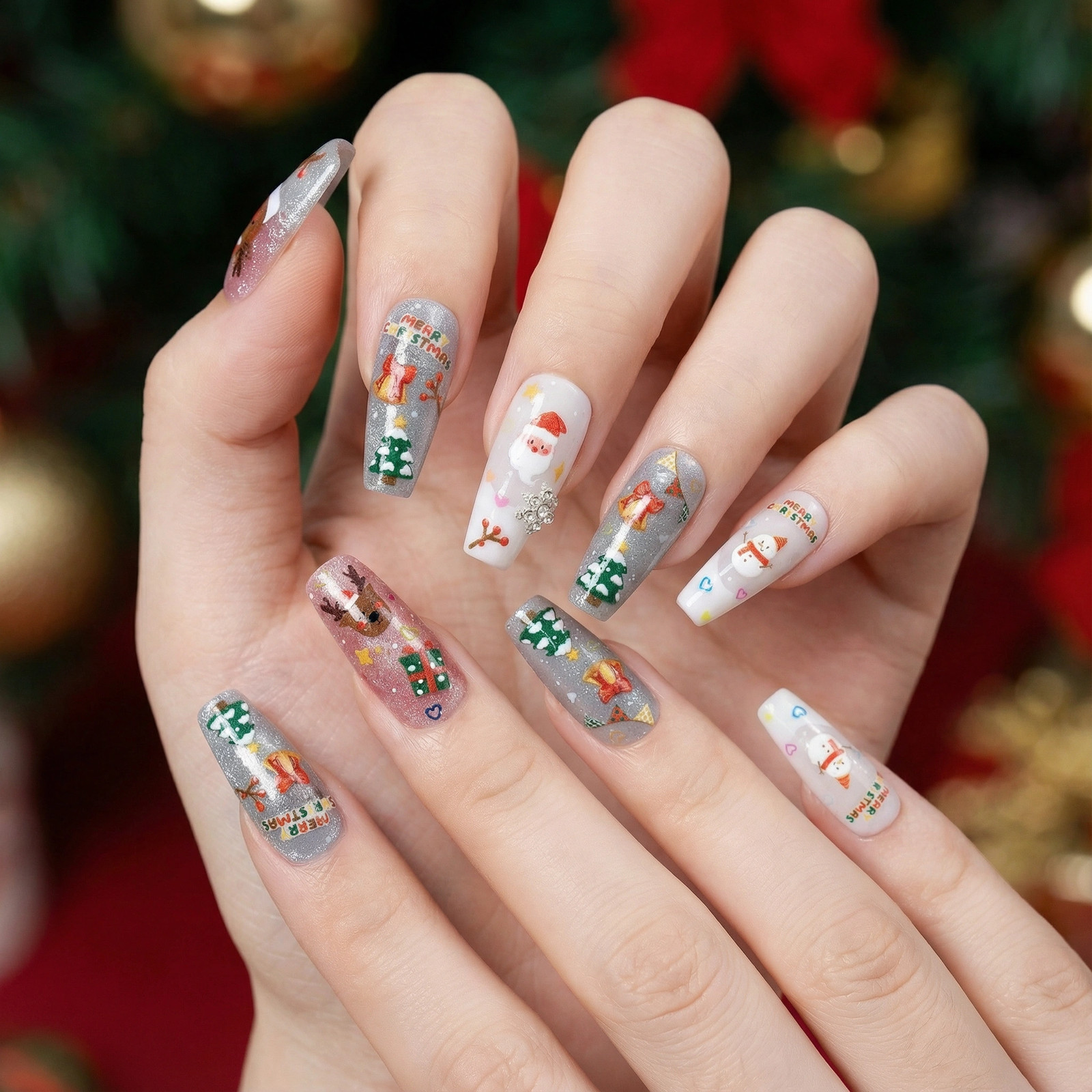 Christmas Nail Art Stickers – Santa & Reindeer Designs (374)