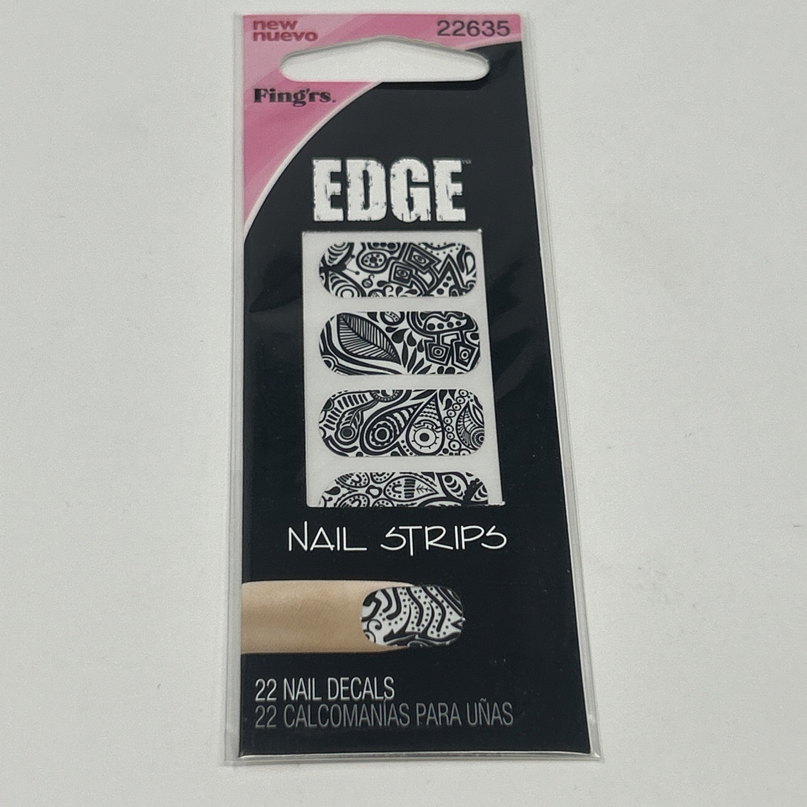 NEW Fing’rs Edge Black White Bandanna Nail Strips Art Stickers Abstract #22635