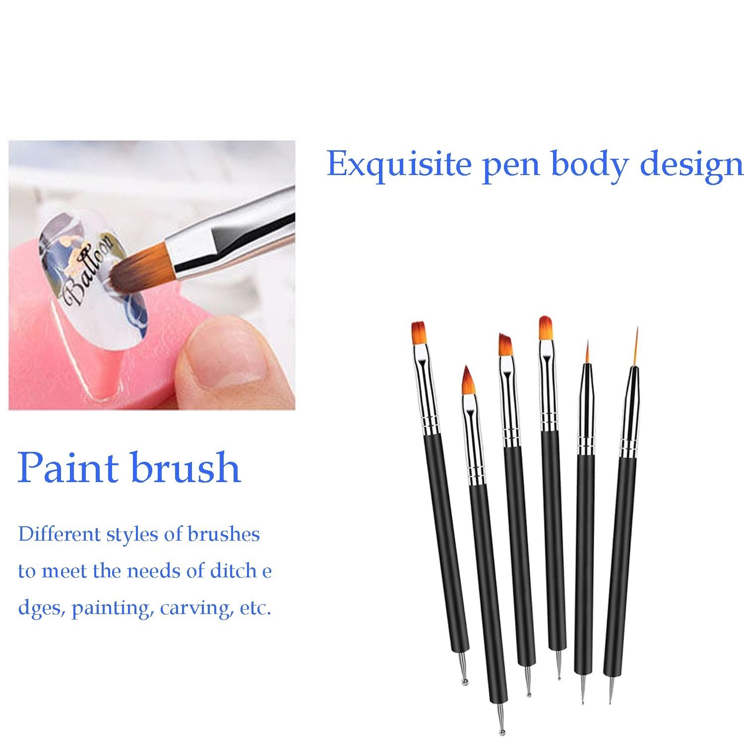 Pinceles Para Acrilico Cepillo De Acrílico Profesional Para Uñas 6 pcs