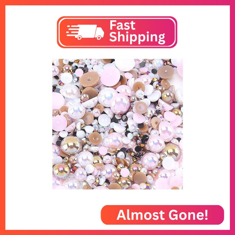 Flatback Pearls Rhinestones for Craft 30g 1400Pcs (2-10mm) Half Round Resin AB C