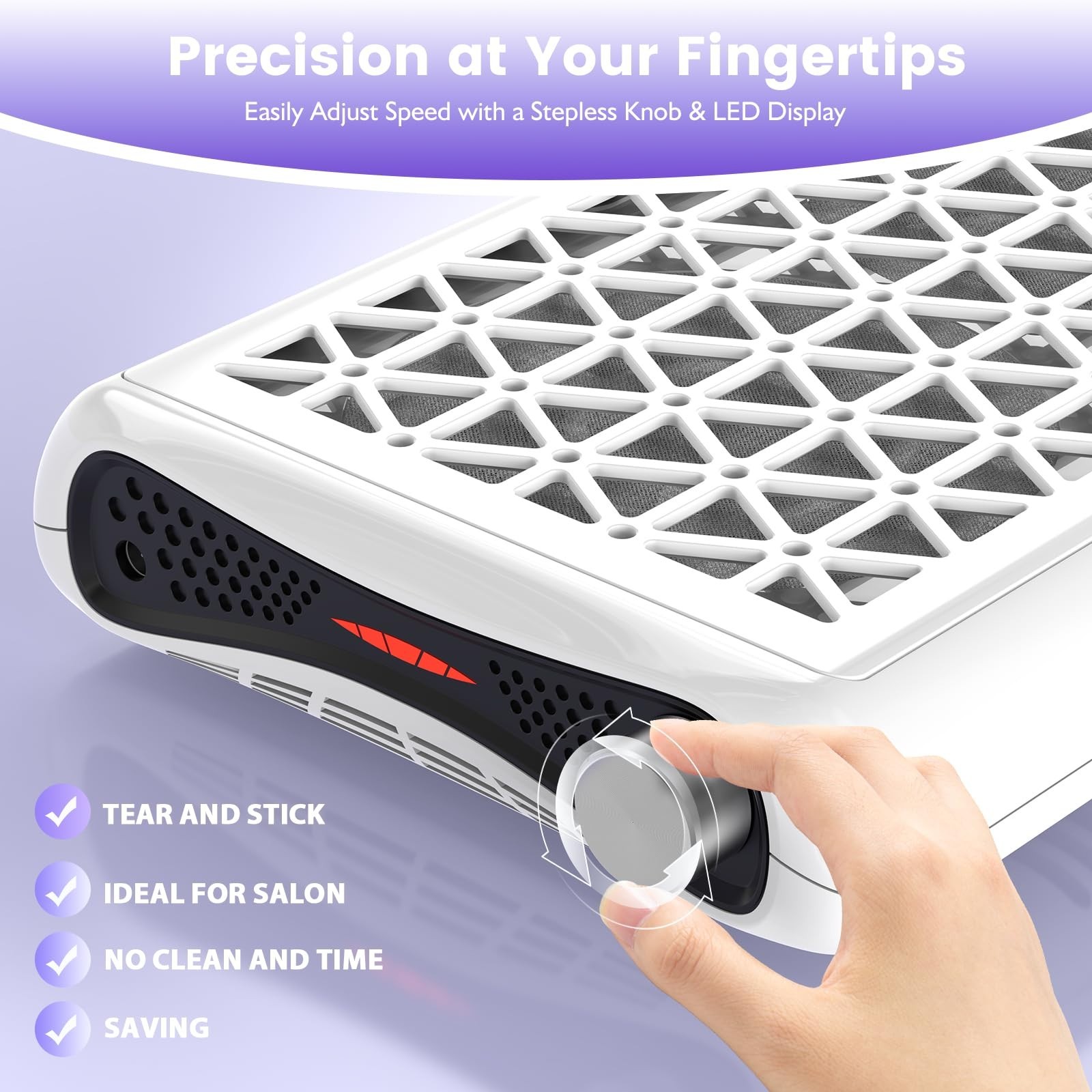 Nail Dust Collector Machine 1600PA with LED Display & 30 Filter Papers for Salon