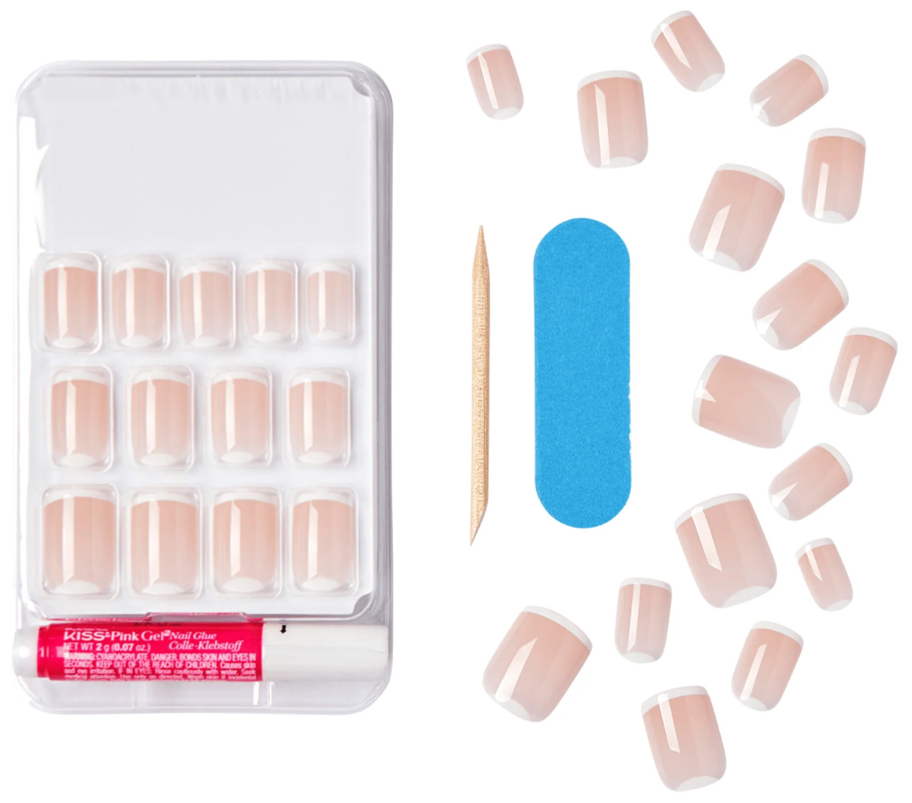 NEW KISS BEIGE SQUOVAL GLUE ON FRENCH MANICURE 28 NAILS CLASSY SIZE SHORT