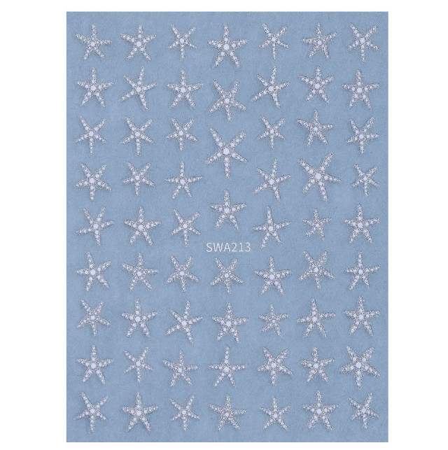 2pcs 3D Summer Ocean Style Glitter Star Nail Stickers Silver Gold Star Design S8