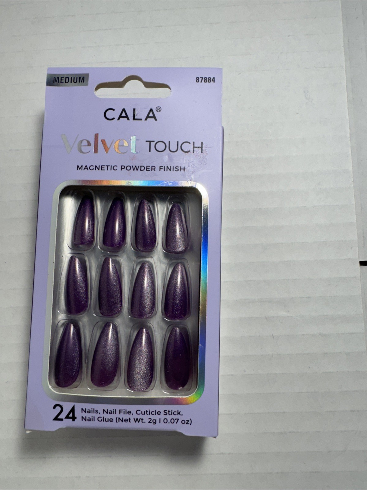 CALA Velvet Touch Magnetic Powder Finish Medium Coffin Press On Nails 24 Count