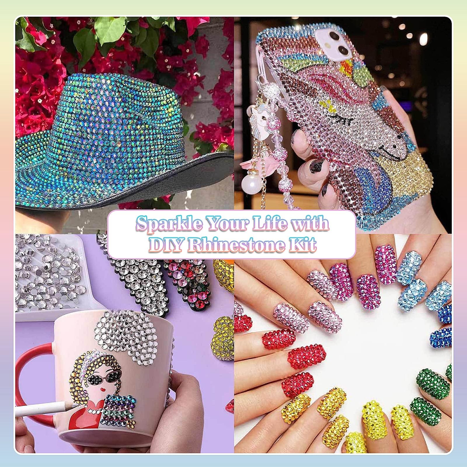 Resin Jelly Rhinestones Kit 36000Pcs 40 Colors 3mm with B7000 Glue & Tools