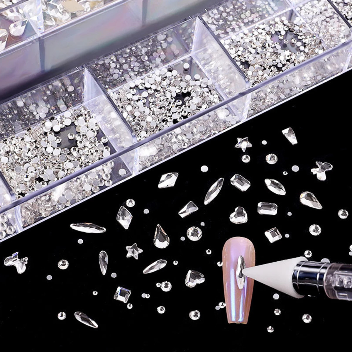 21 grid nail art diamond flat bottom glass diamond multi style special shaped