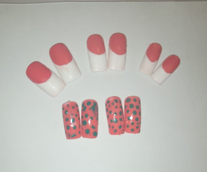 KAWAII FANTASY NAILS| Presson |Pink Size Large Square French point green #Damage