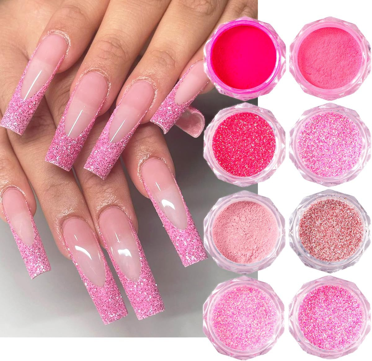 Pink Nail Glitter Powder, 12Pcs Nail Art Sequins Dust Set | Holographic Paillett