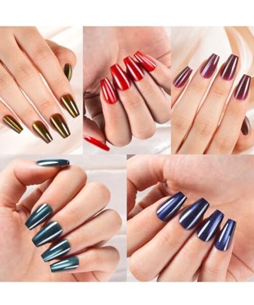 Cat Eye Press On Nails, 150Pcs Coffin Cat Eye Nail Tips, Glossy Glitter Soft