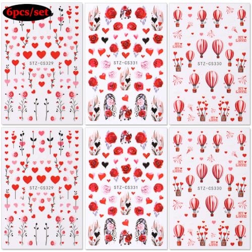 Valentine’s Day Nail Art Stickers Red Heart Nail Decals with Rose style6
