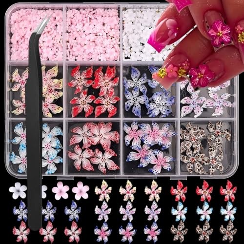 1 Box 2 Styles Flower Nail Charms 3D Resin Floral Nail Gems Cute Color 20
