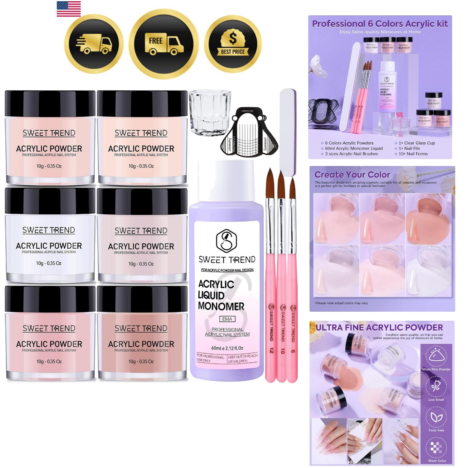Acrylic Nail Kit for Beginners: 6 Colors Acrylic Powder and Liquid Starter Se…