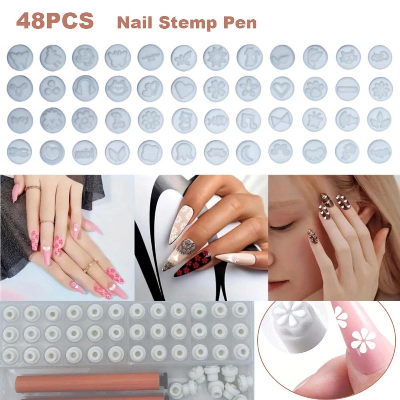 48 Pcs Nail Art Stamp Set – 2 Ergonomic Handles, 48 Floral & Animal Patterns, Po