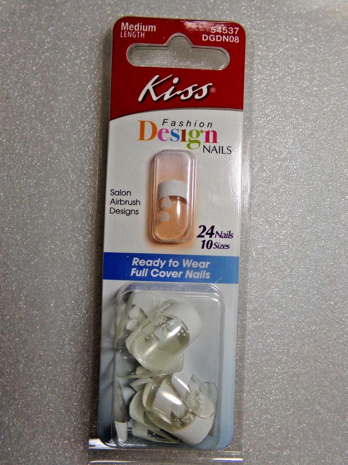 Kiss Clear Nails White French with Flower glue on Medium Square
