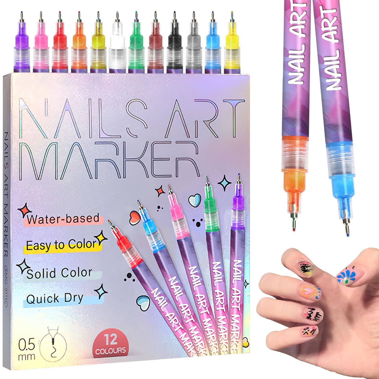 Nail Art Pens Set 12 Colors 3D Markers for Gel Nails & DIY Manicure Tools