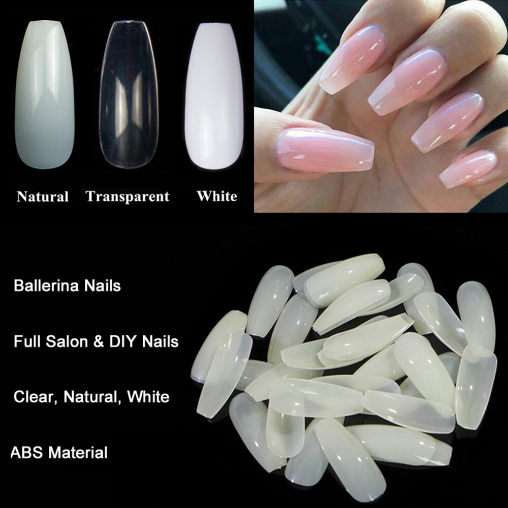 500pcs Ballerina Nail Art Tips Transparent/Natural False Coffin Fake Art Tips