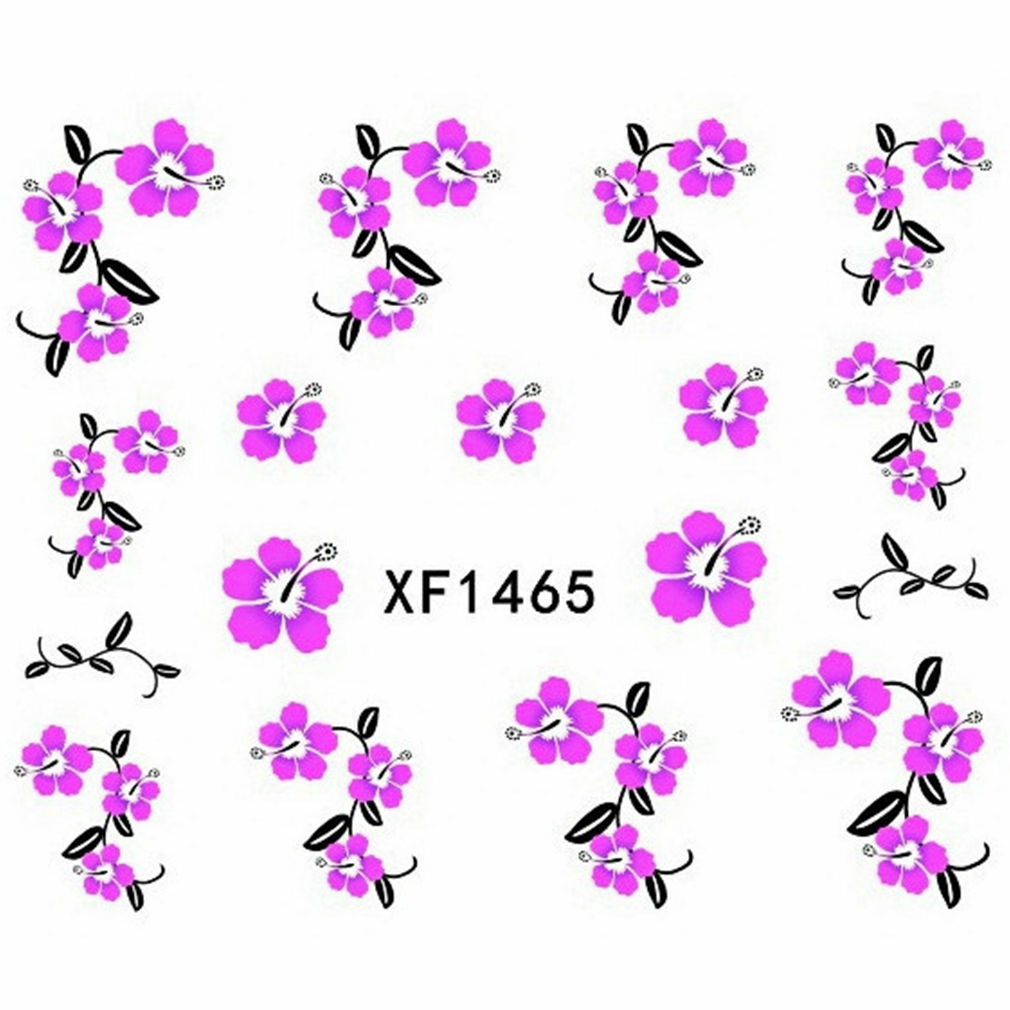 Nail Art Water Transfer Sticker Decal Stickers Pretty Flowers Pink Black XF1465