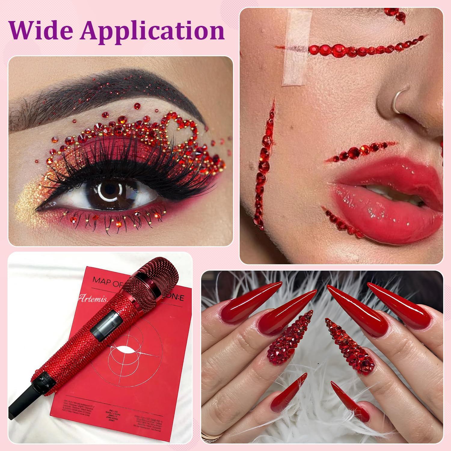 32000Pcs Resin Rhinestones with Tweezers for Crafting, Red Flatback Gems, Bedazz