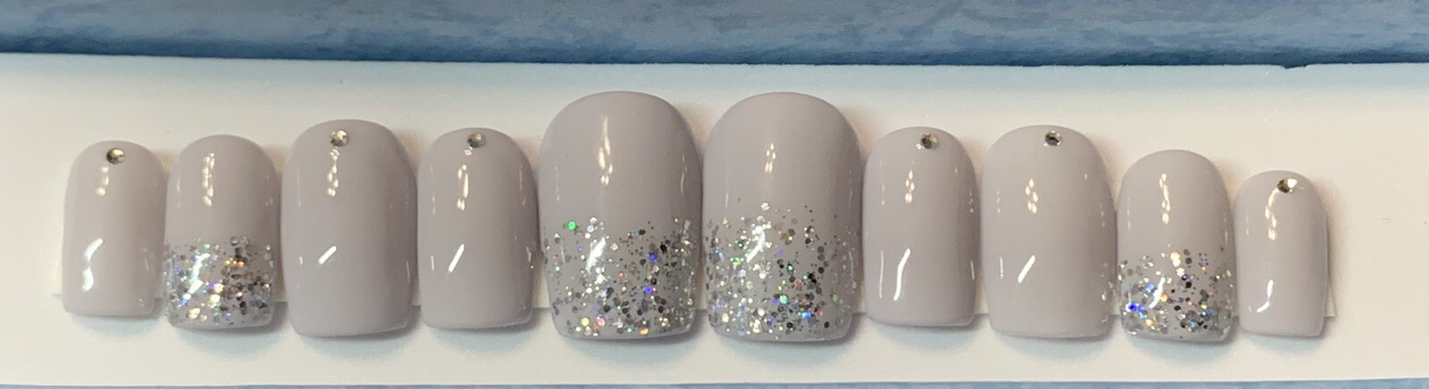 Custom Hand Made Short Length Square Press On Nails Size Large 0,4,3,5,7 Gray