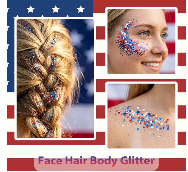 Patriotic Red White and Blue Body Glitter Stick,4Th of July Accessories,Sparklin