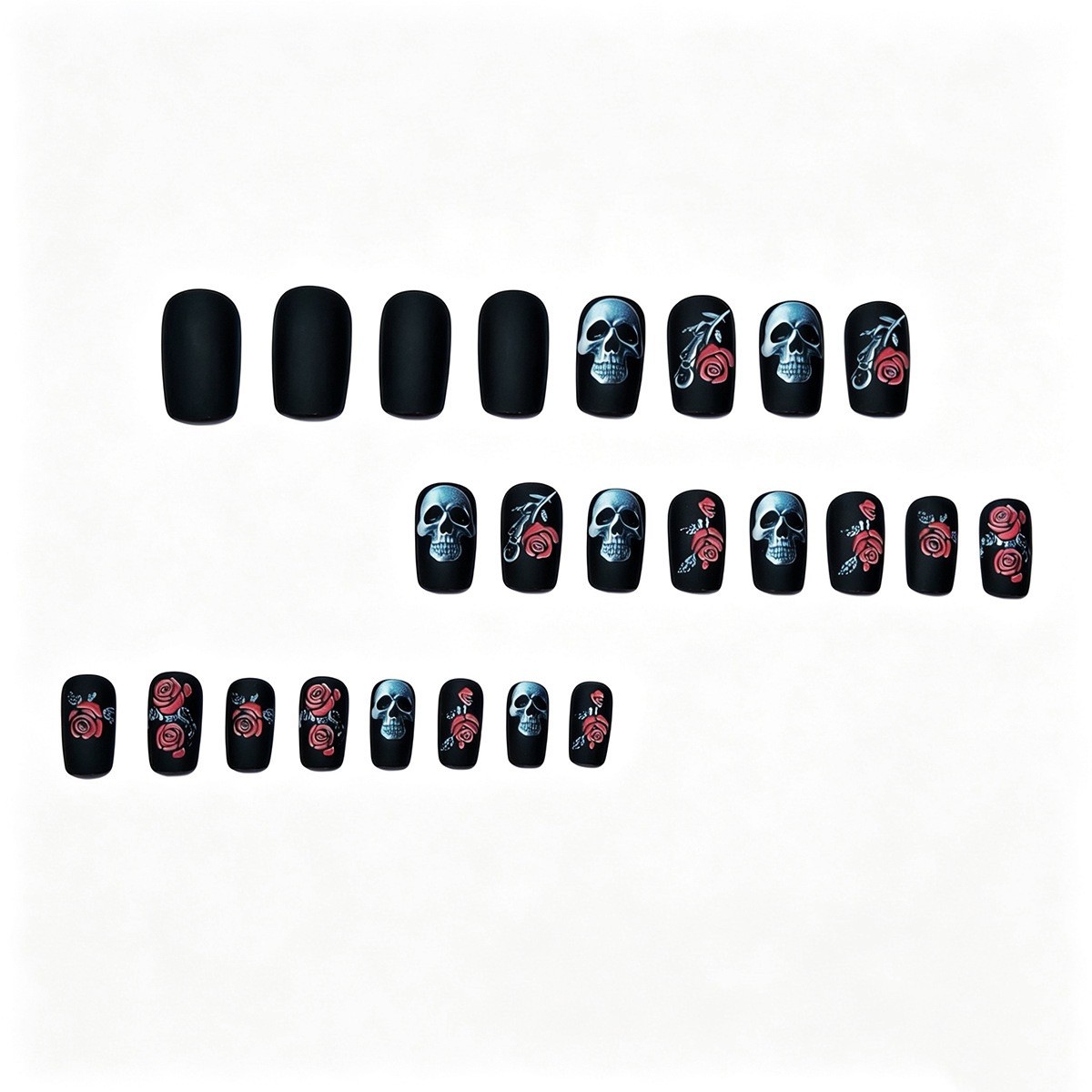 24pcs Rose Skeleton Press-On Nails | Reusable with Tools | Halloween