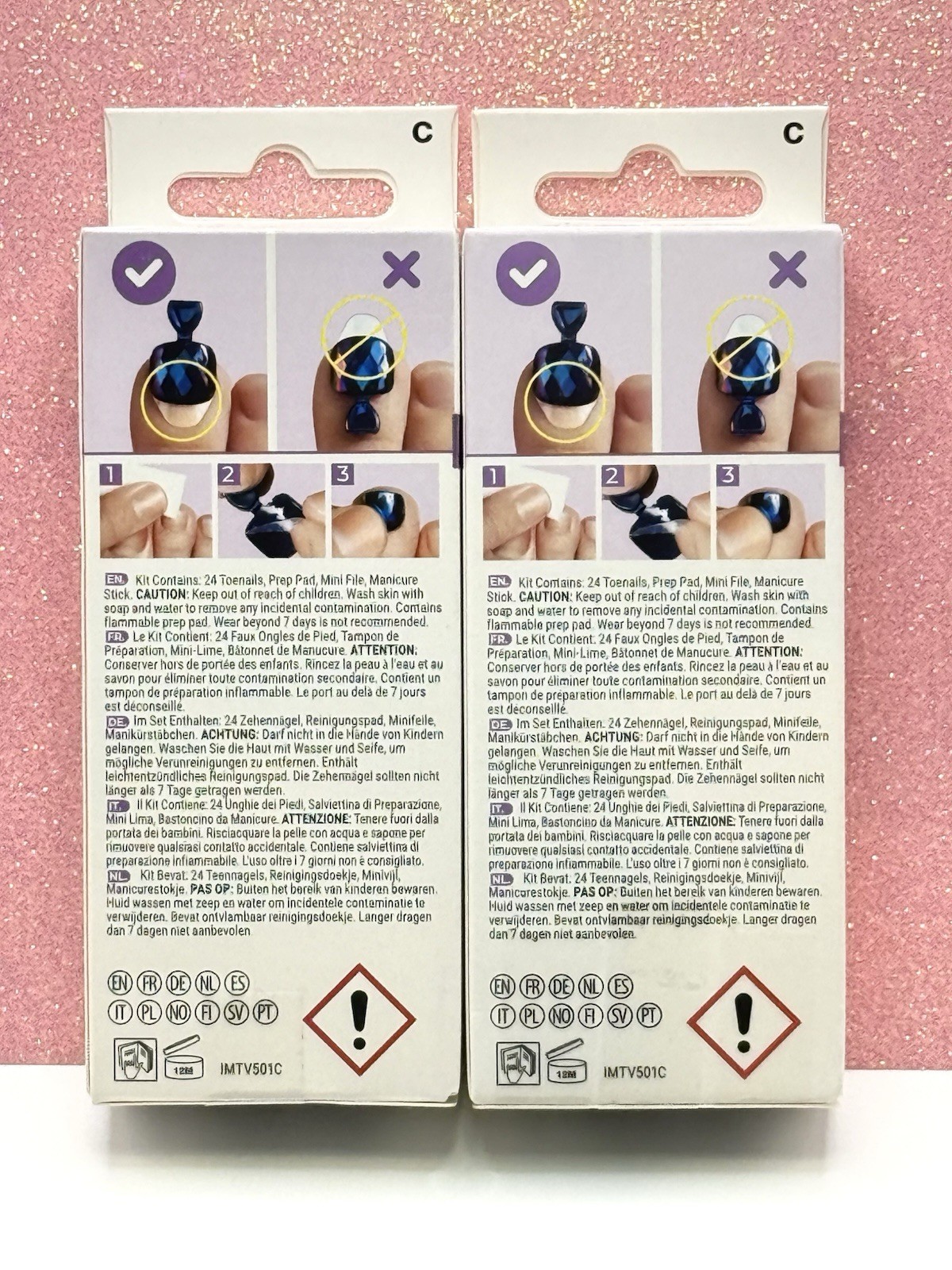 Kiss ImPRESS Press-On Pedicure Toe Nails White Black 89598 Rose Mist (Lot Of 2)