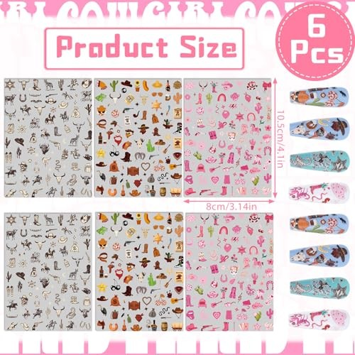 Western Nail Art Stickers – 6 Sheets Cowboy Cowgirls Nail Western Theme