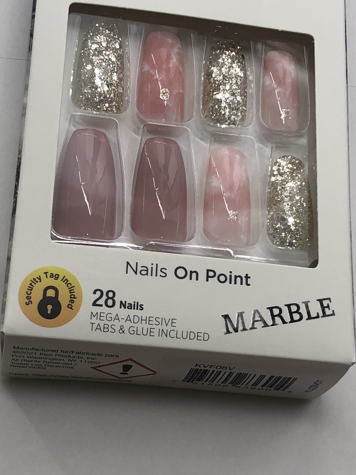 Lot of 36 Kiss Nails Voguish Fantasy Press On Long Coffin Marble Mauve Pink