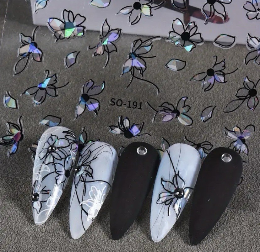 4 Sheets 3D Nail Stickers-ButterflyCharms, Iridescent Finish, Self-Adhesive