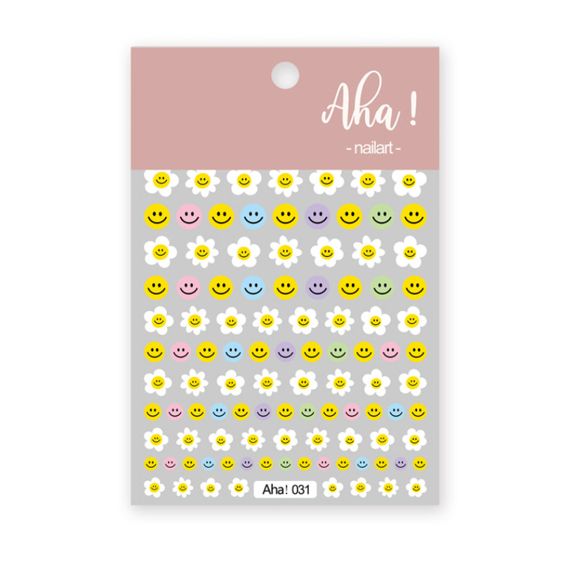 Nail Art 3D Decal Emoji Happy Smile Face Stickers Yellow White Daisy Flower NH20