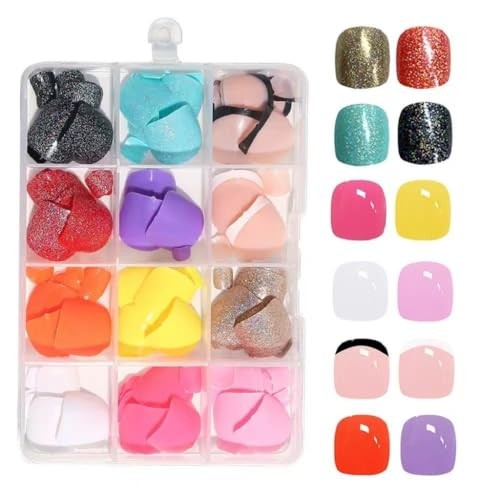 288 Pcs Short French Tip Press on Toenails, 12 Colors Square Normal Style07