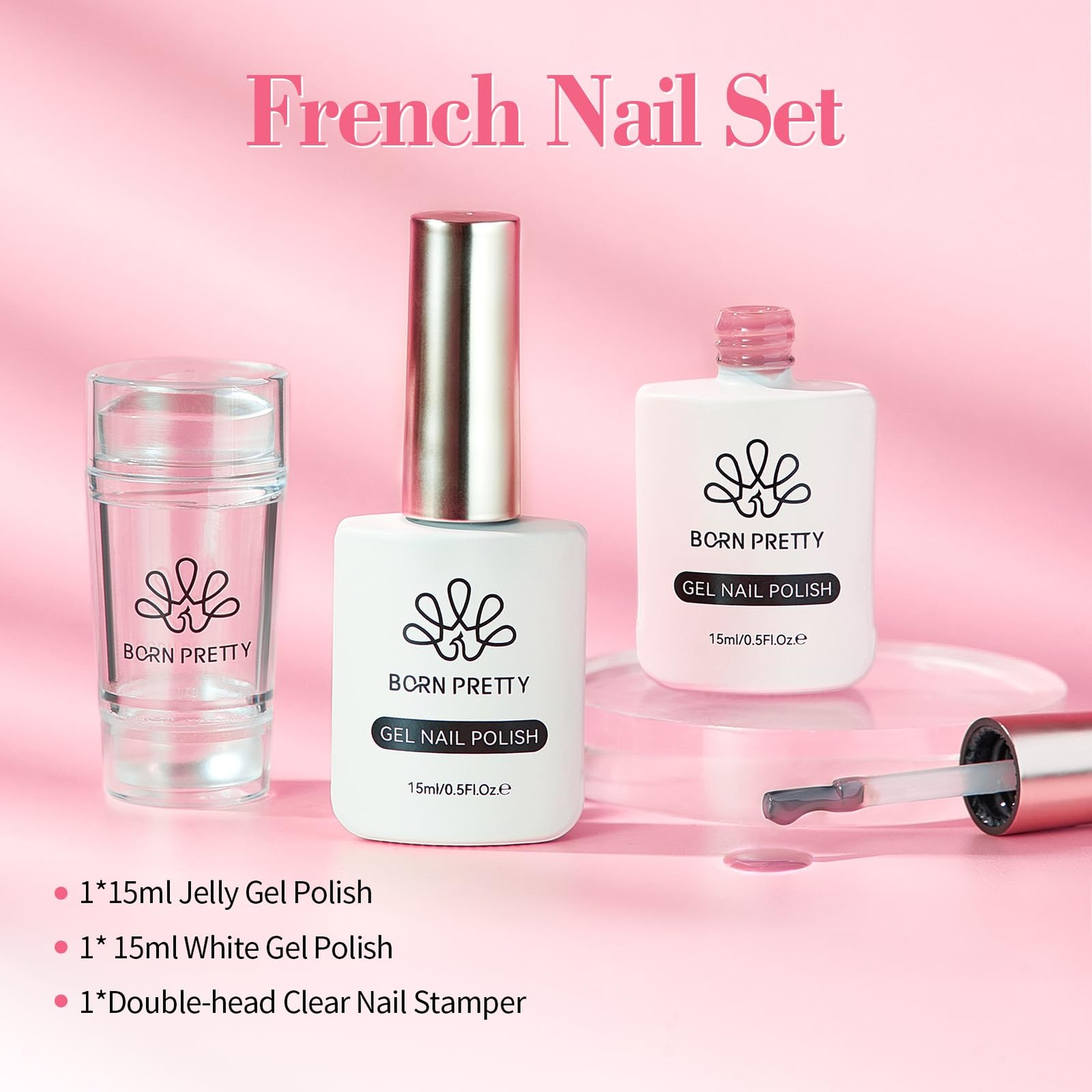 Born Pretty French Manicure Kit, Nail Stamper Milky Pink,White,Nail