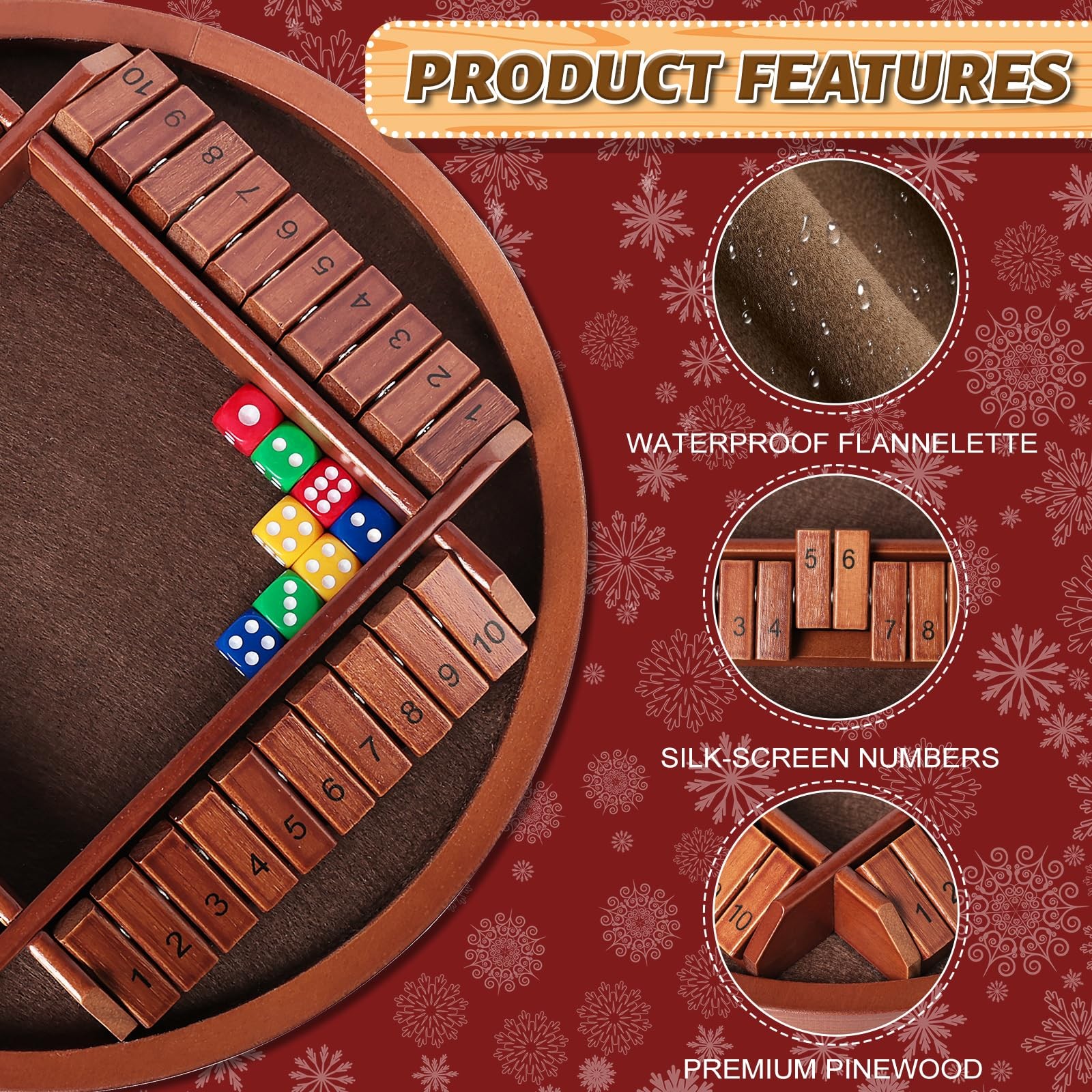 Shut The Box Dice Game,2-4 Player Family 11.2 inches x inches, Brown
