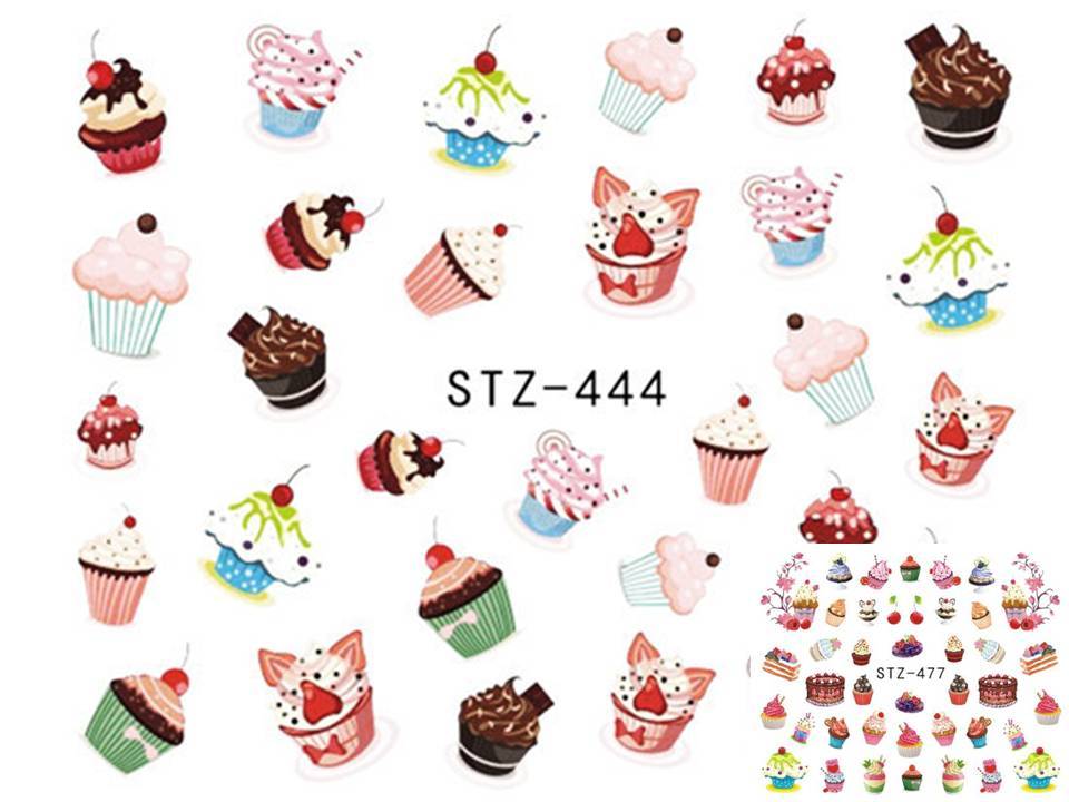 Nail Art Water Transfer Sticker Cake Cupcake Cherry Fruit Flower Decals Manicure