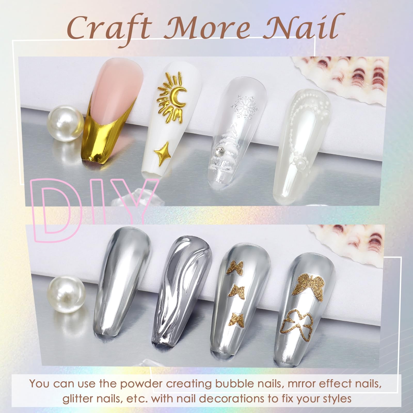 3 Colors Chrome Nail Powder Mirror Effect Metallic Dust Holographic Glitter G…