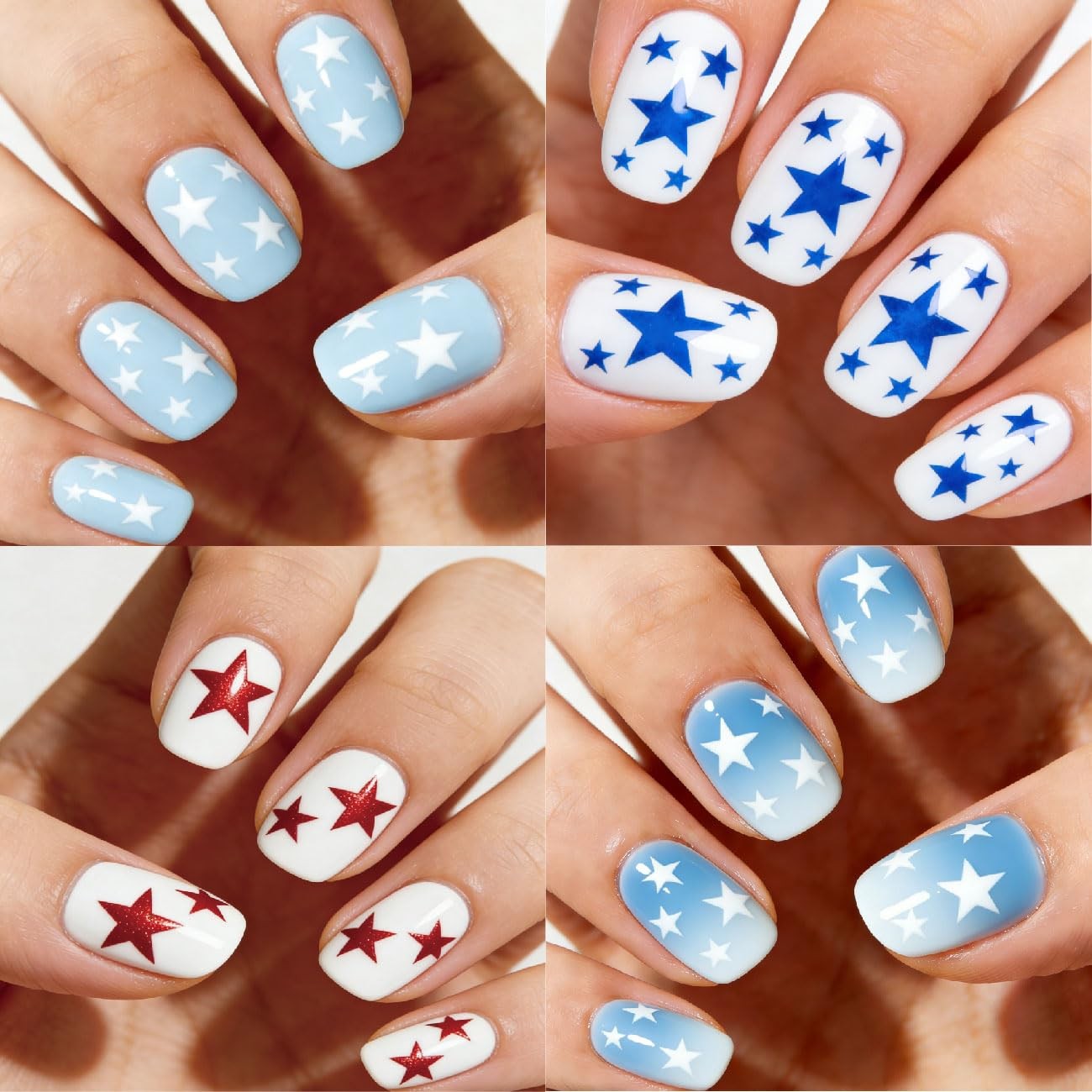 4th of July Nail Stickers 3D SelfAdhesive Red White and Blue Star Nail Stick…
