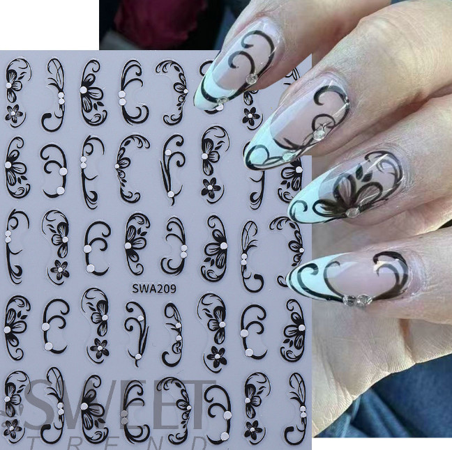 3Pcs Vine Flower Hawaiian Hibiscus Floral Nail Art Stickers Decal NS10