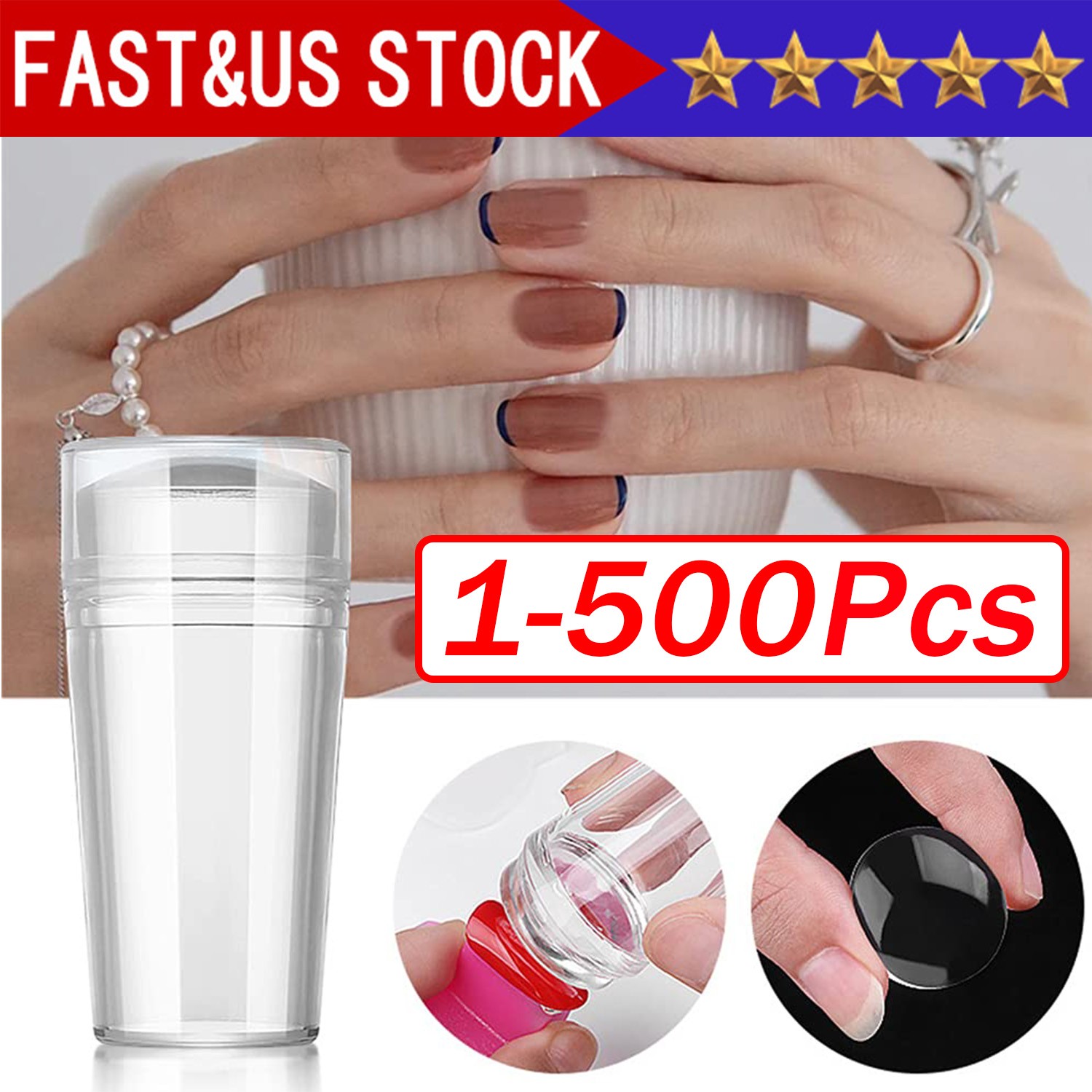 Silicone Head Nail Stamp Set with Scraper French Nail Art Template DIY Tool Lot