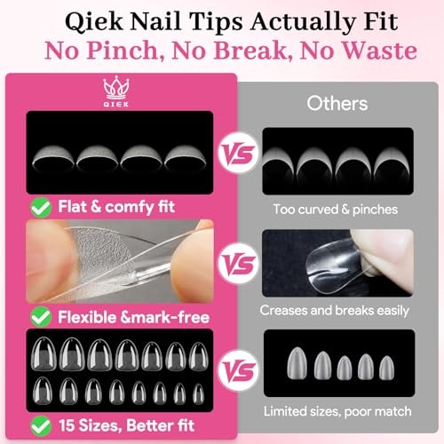 Fake Nail Tips, 15 Sizes 240 PCS Clear Half Matte Press On Extra Short Almond