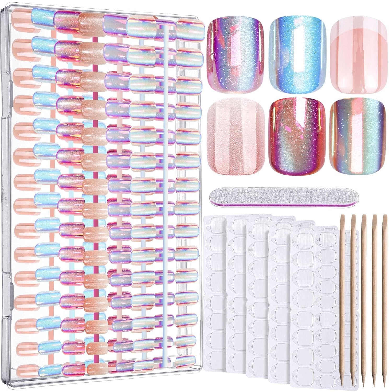 Press on Nails, 6 Colors Chrome Press on Nails Short, Cat Eye Nails Short Round,